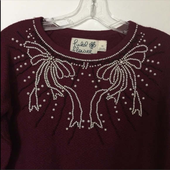 Anthropologie Field Flower pearled bow sweater XS NWT - Picture 5 of 5